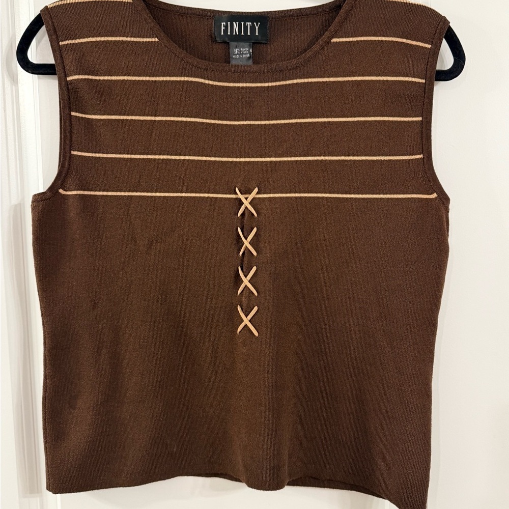 Finity Y2K Brown and Tan Striped Tank Top